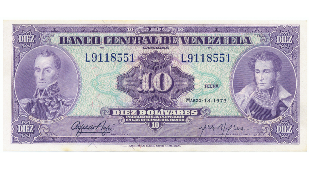 Billete 10 Bolívares 1973 Difícil L7 Serial L9118551 - Numisfila
