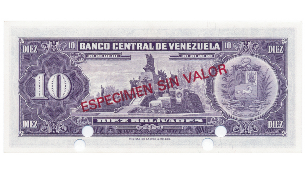 Billete Especimen Sin Valor 10 Bolívares 1968   - Numisfila