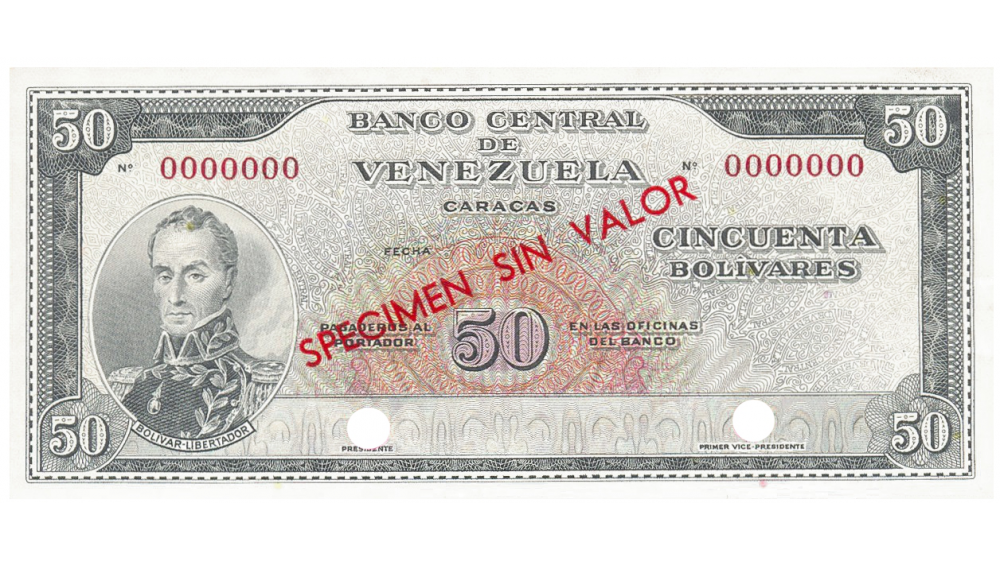 Billete Specimen Sin Valor 50 Bolívares 1961/1963 Perforado - Numisfila
