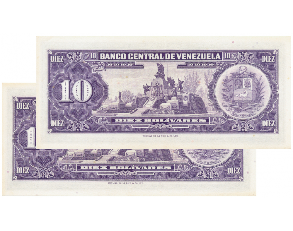 Pareja Billetes 10 Bolívares 1961 Difícil E7 Seriales E5546674 y E5546675 Cara Volteada   - Numisfila