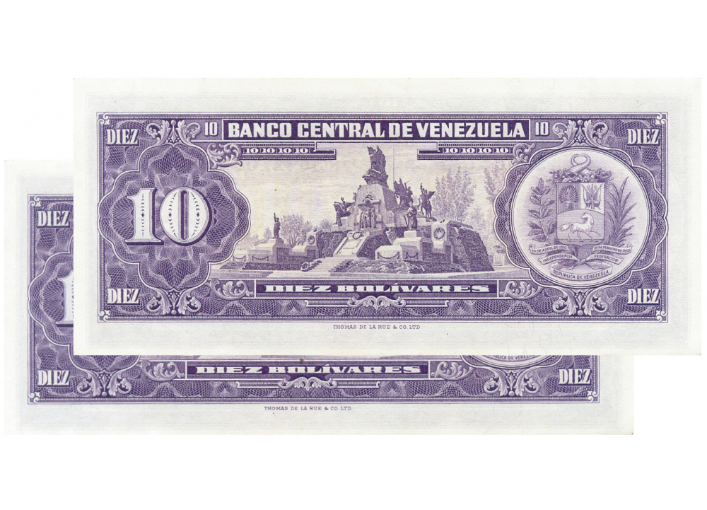 Pareja Billetes 10 Bolívares 1964 Seriales S3622104 y S3622105 Consecutivos   - Numisfila