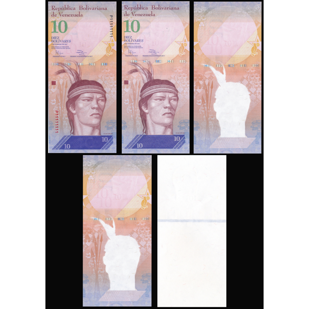  Con Sólido P11111111 Set 5 Pruebas Progresivas de Impresión Billete 10 Bs 2011 - Numisfila