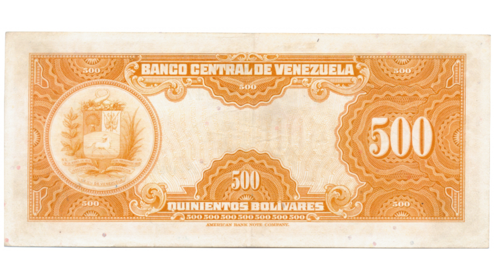 Billete 500 Bolivares 1953 Canario Serial B754763  - Numisfila