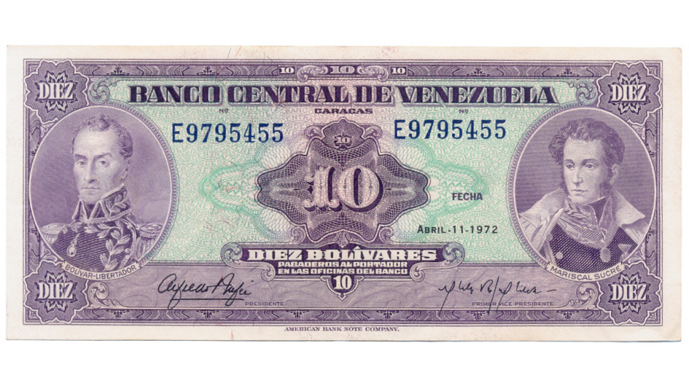 Billete 10 Bolívares 1972 Difícil E7 Serial E9795455 - Numisfila