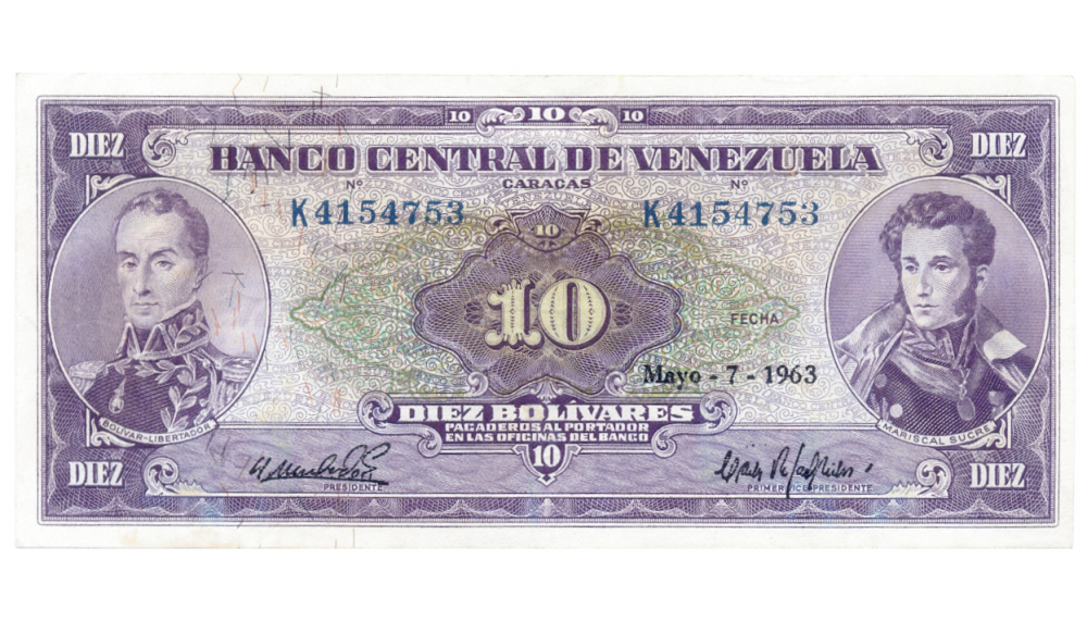 Billete 10 Bolívares 1963 K7 Serial K4154753 - Numisfila