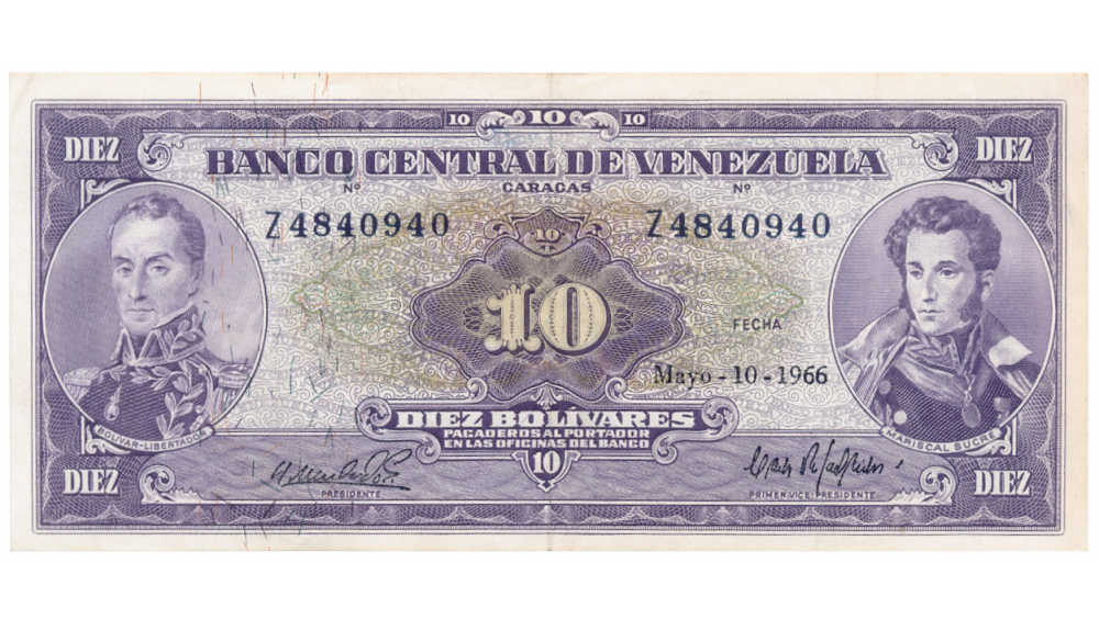 Billete 10 Bolívares 1966 Z7 Serial Z4840940 - Numisfila