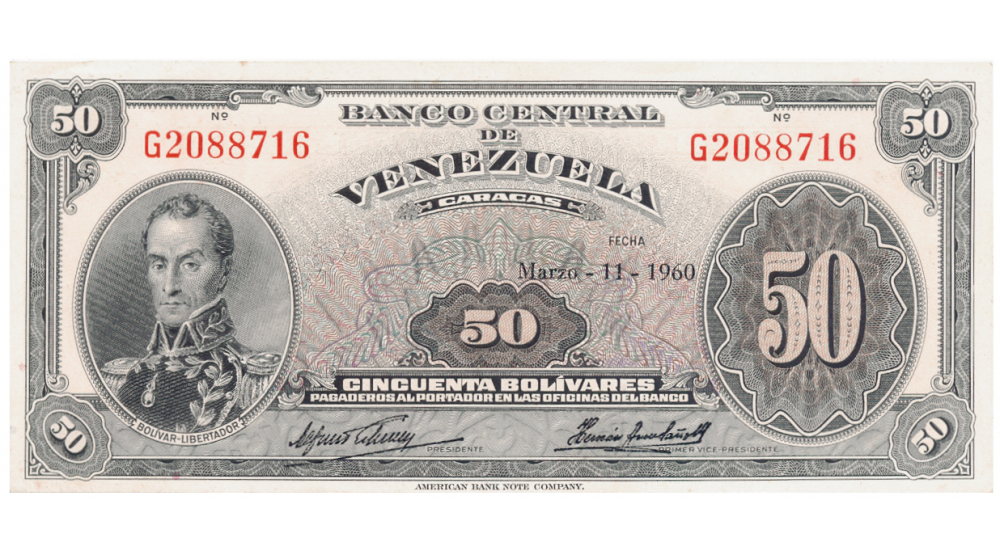 Billete 50 Bolívares 1960 G7 Serial G2088716 - Numisfila