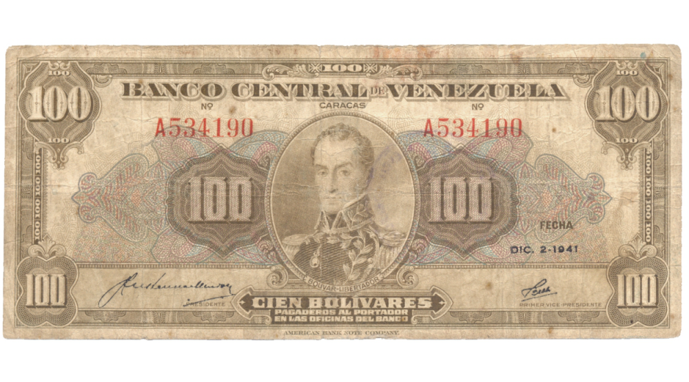 Billete 100 Bolívares Diciembre 2 1941  Serial A534190 - Numisfila