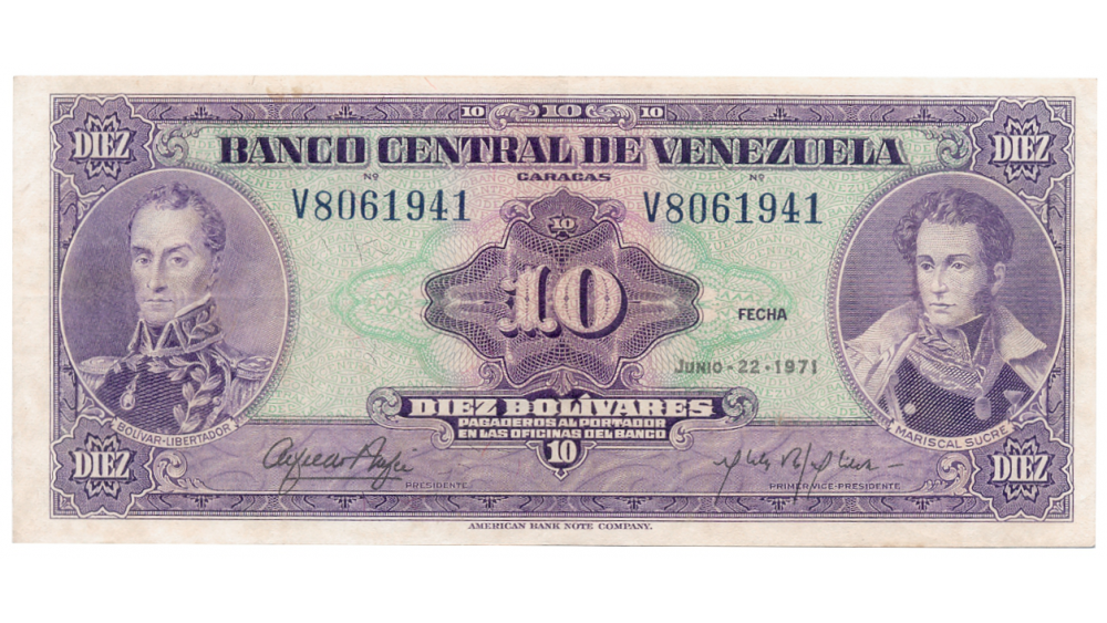  Billete 10 Bolívares 1971 V7 Serial V8061941 - Numisfila
