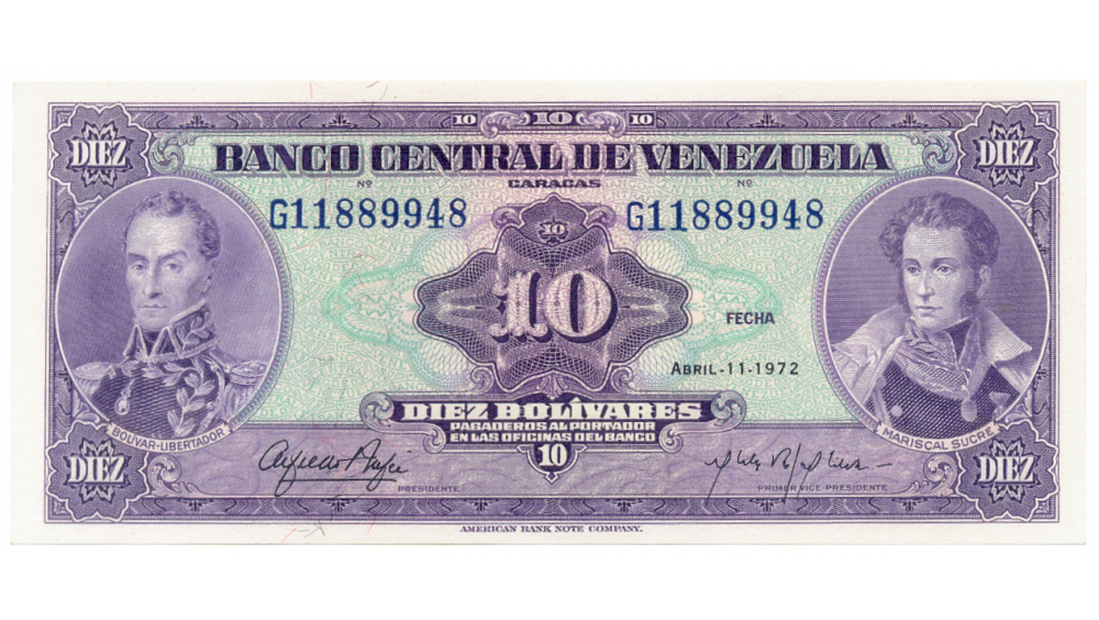 Billete 10 Bolivares 1972 G8 Serial G11889948  - Numisfila