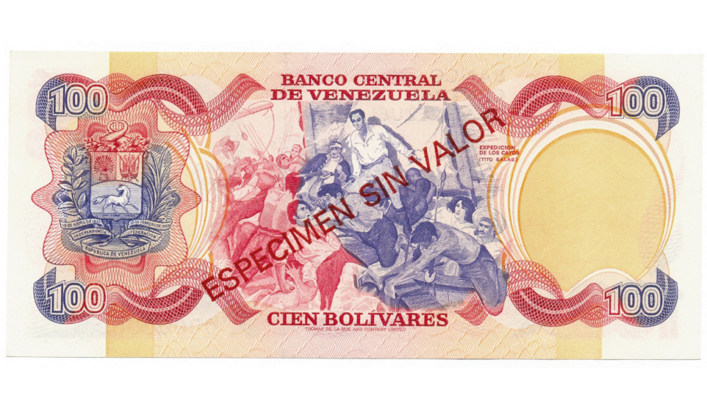 Billete Especimen Sin Valor 100 Bolívares 1980  - Numisfila