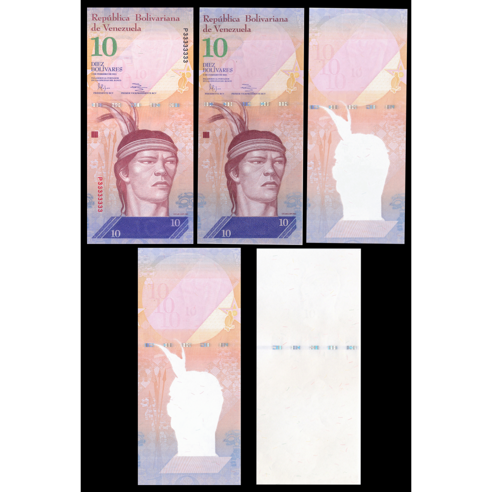 Sólido P33333333 en Set 5 Pruebas Progresivas Impresión Billete 10 Bolívares 2011 - Numisfila