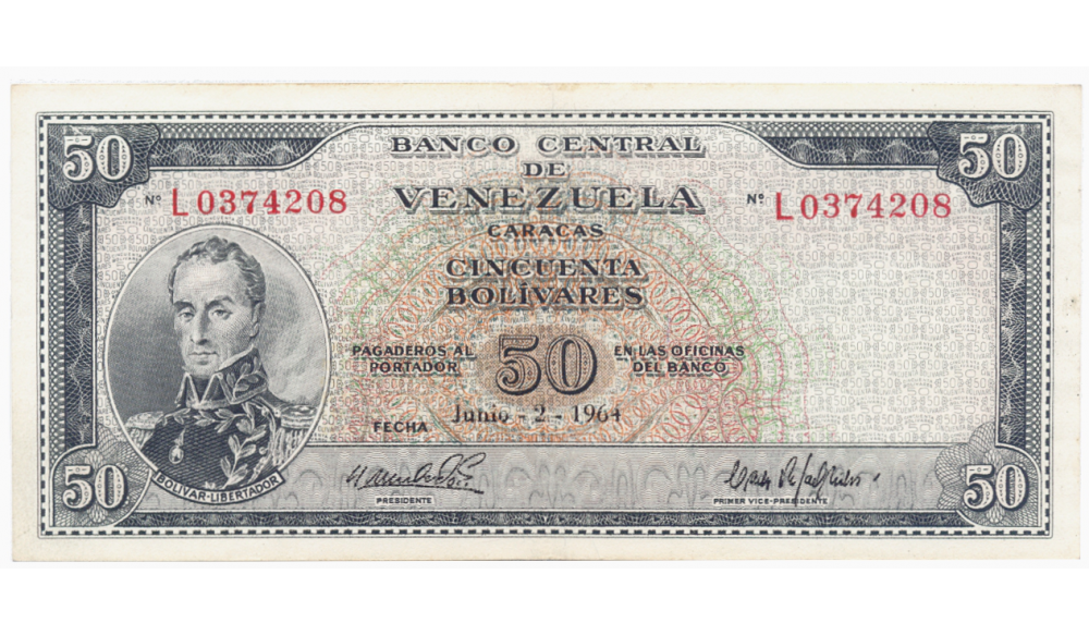 Billete 50 Bolívares 1964 L7 Serial  L0374208  - Numisfila