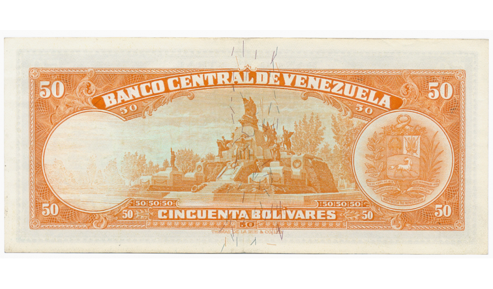 Billete 50 Bolívares 1964 L7 Serial  L0374208  - Numisfila