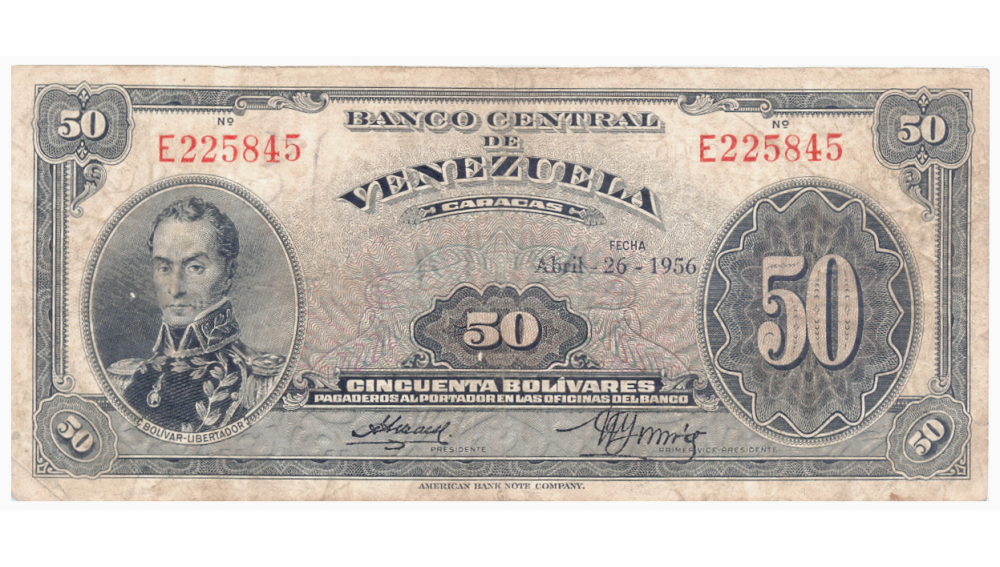 Billete 50 Bolívares Abril 1956 E6 Serial E225845 - Numisfila