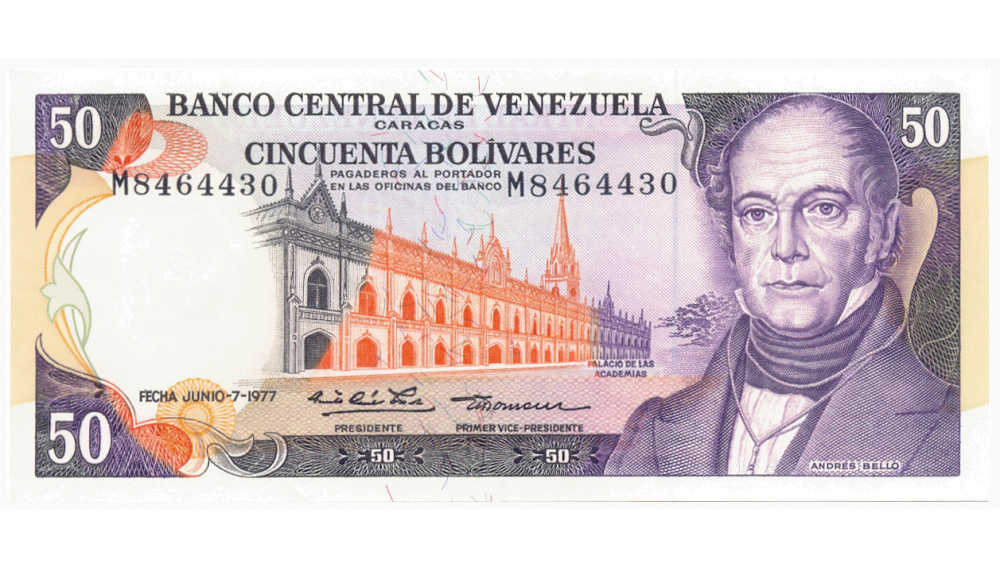 Billete 50 Bolívares 1977 Serie M7 Serial M8464430 - Numisfila