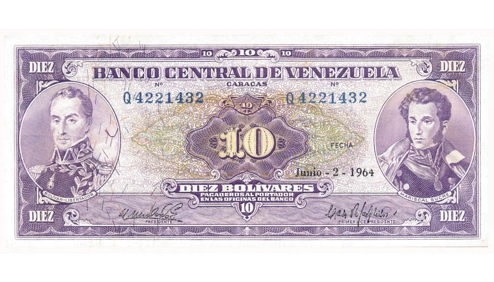 Billete 10 Bolívares 1964 Q7 Serial Q4221432 - Numisfila