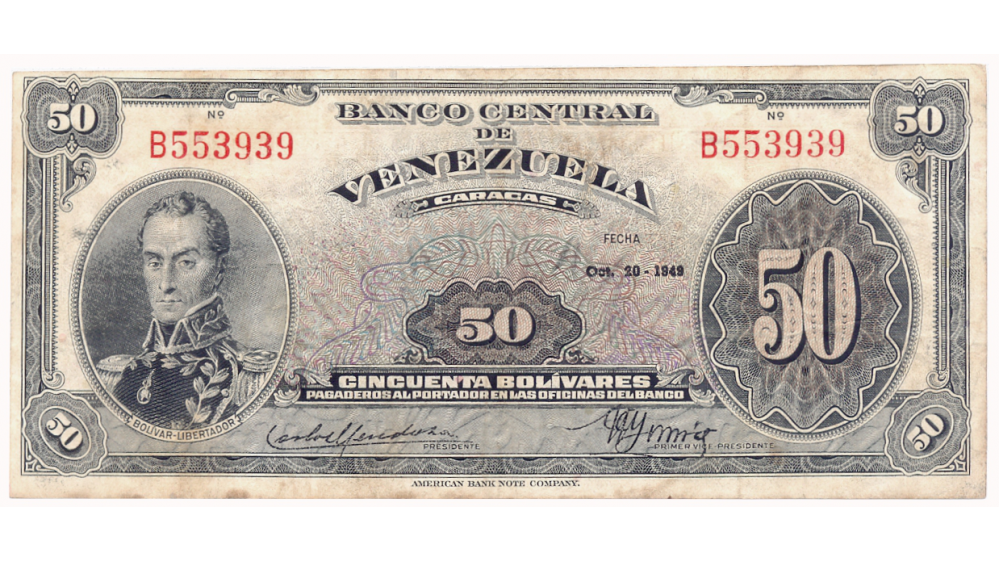 Billete 50 Bolívares Octubre 20 1949 B6 Serial B553939 - Numisfila