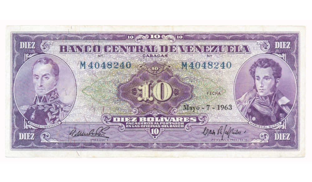 Billete 10 Bolívares 1963 M7 Serial M4048240 - Numisfila