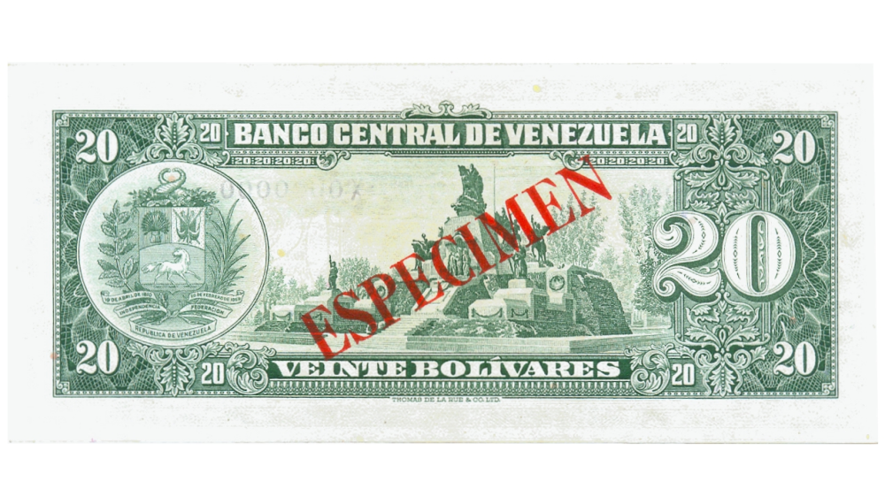 Billete Especimen Sin Valor 20 Bolívares 1960/1966 X0000000  - Numisfila