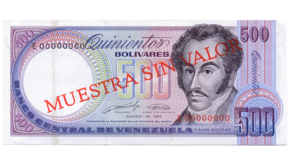 Billete Muestra Sin Valor 500 Bolívares 1989 Serial E8 Orquídea - Numisfila