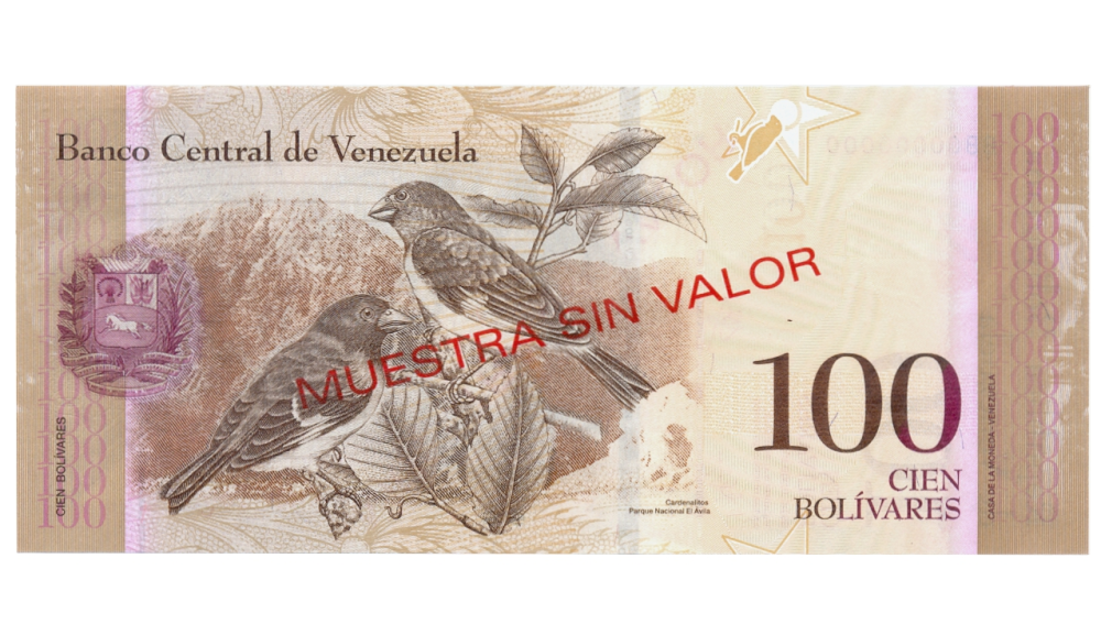 Billete Muestra Sin Valor 100 Bolívares Junio 2015 #0073  - Numisfila
