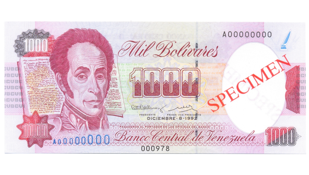 Billete Specimen 1000 Bolívares Diciembre 1992 #978 - Numisfila