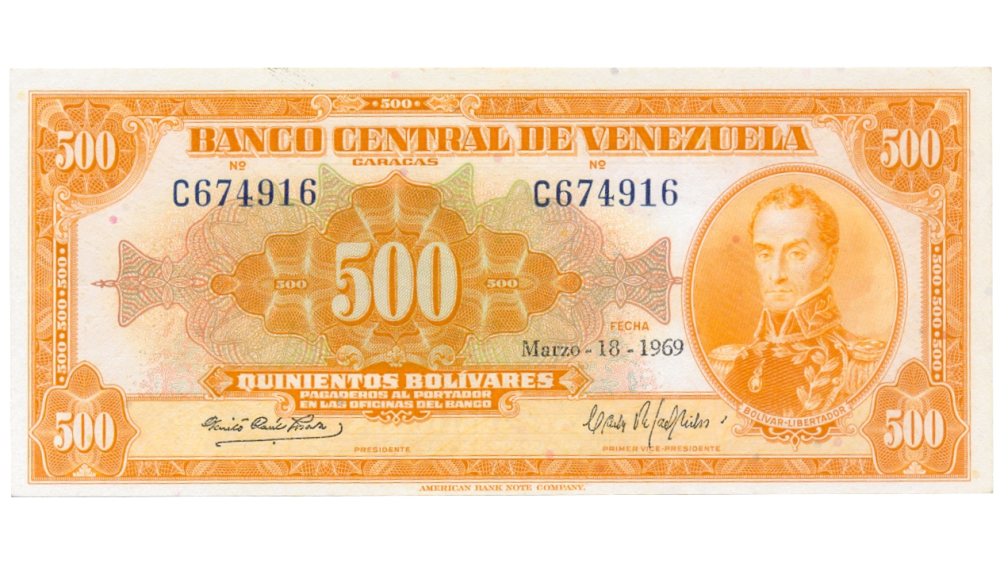 Billete 500 Bolívares 1969 Canario Serial C674916 - Numisfila