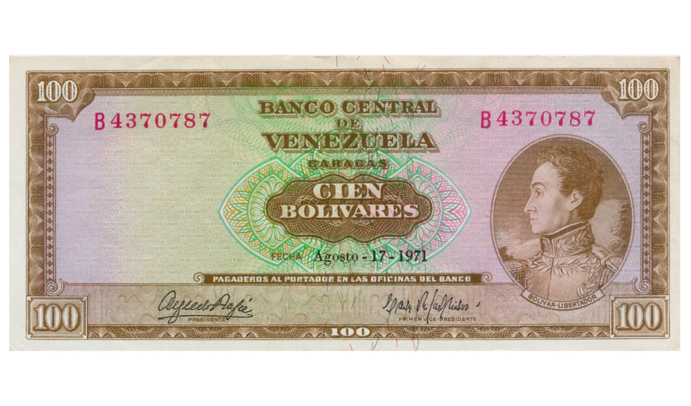 Billete 100 Bolívares 1971 B7 Serial B4370787 - Numisfila