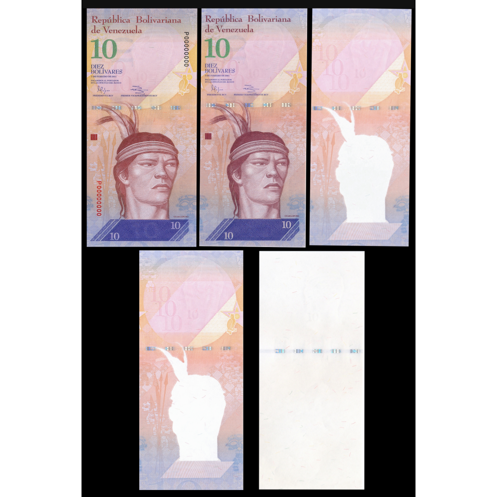 Set 5 Pruebas Progresivas Impresión Billete 10 Bolívares 2011 P00000000 - Numisfila
