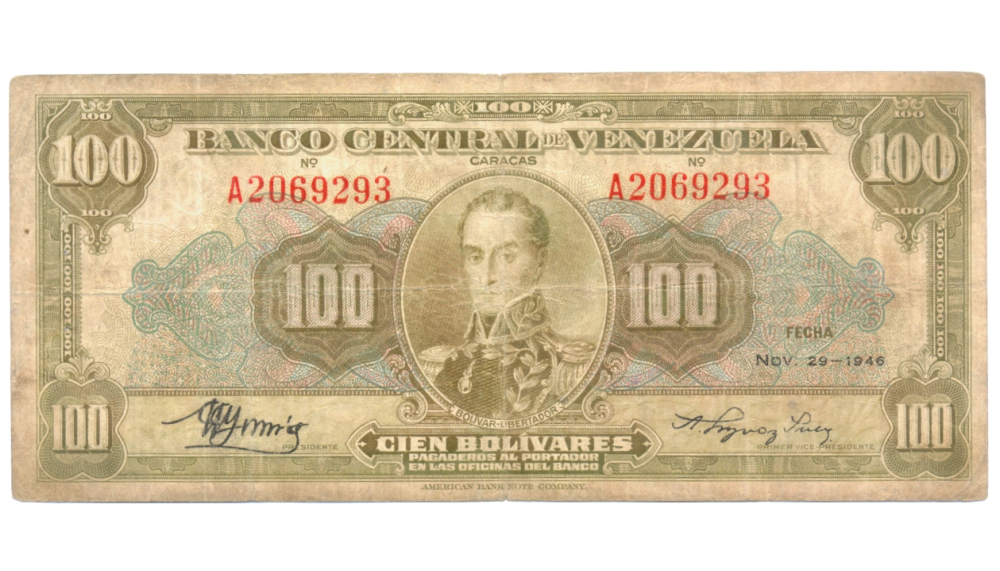 Escaso Billete 100 Bolivares Noviembre 1946 Serial A2069293 - Numisfila