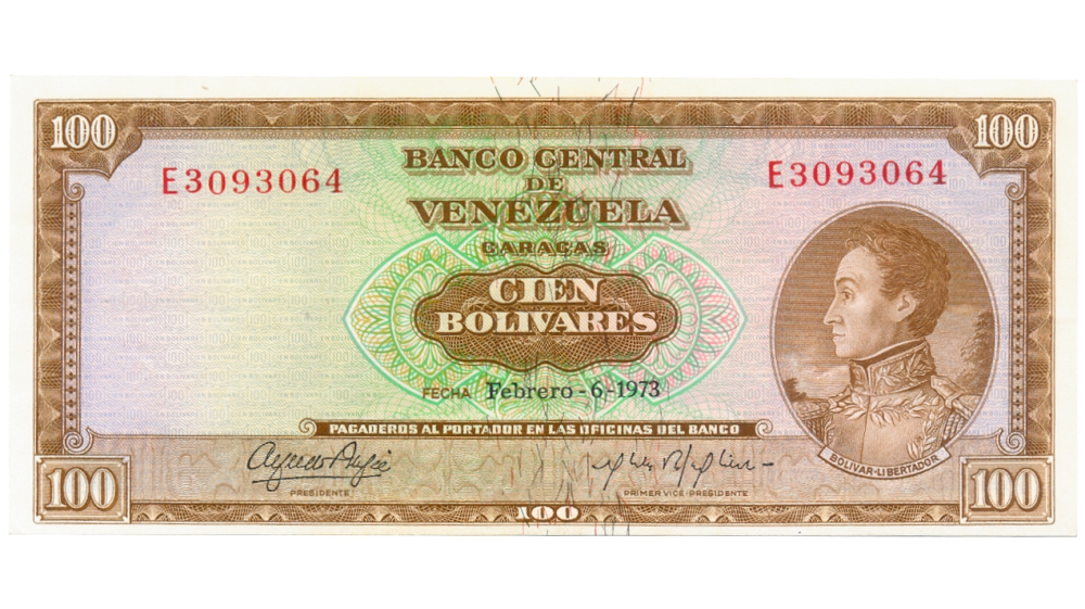 Billete 100 Bolívares 1973 E7 Serial E3093064 - Numisfila