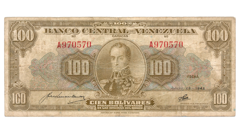 Escaso Billete 100 Bolivares Julio 1942 A6 Serial A970570 - Numisfila