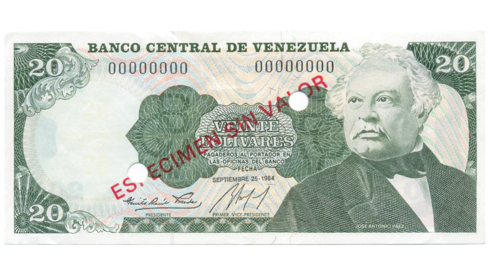 Espécimen Sin Valor Billete 20 Bolívares 1984 - Numisfila
