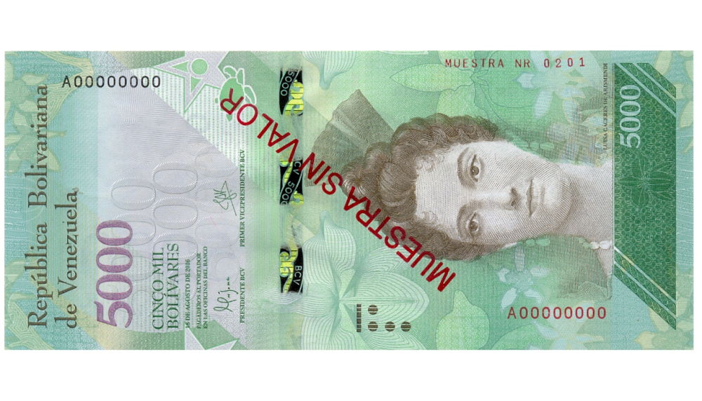 Billete Muestra Sin Valor 5000 Bolívares 2016 #0201 - Numisfila