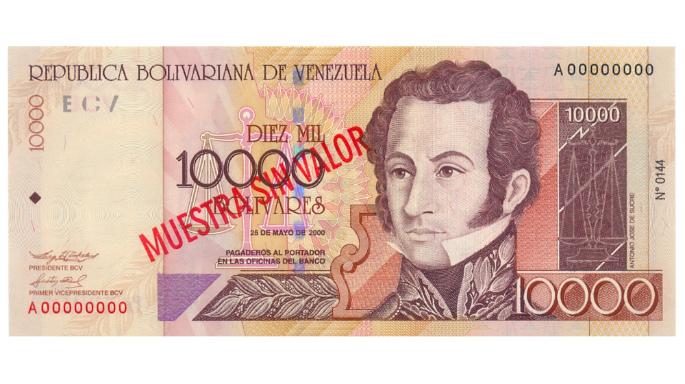 Billete Muestra Sin Valor 10000 Bolívares 2000 A8 #0144 - Numisfila