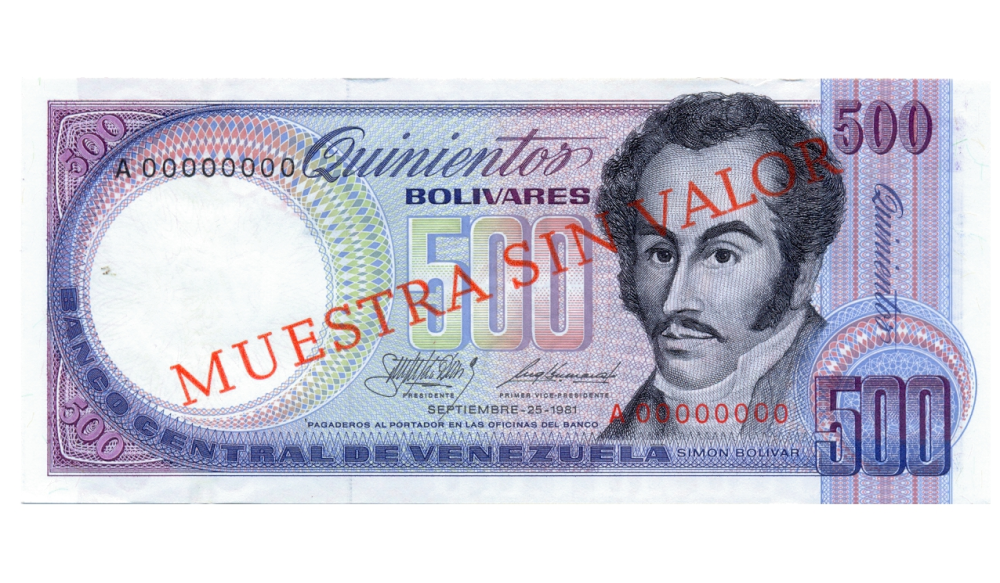 Billete Muestra Sin Valor 500 Bolívares 1981 1ra Orquídea - Numisfila