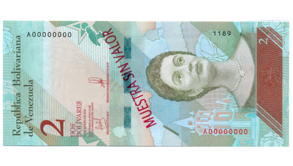Billete Muestra Sin Valor 2 Bolívares 2018 #1189 - Numisfila
