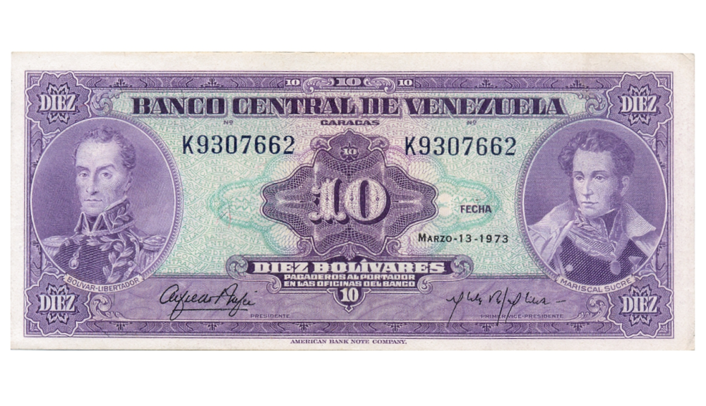 Billete 10 Bolívares 1973 Buen K7 Serial K9307662 - Numisfila