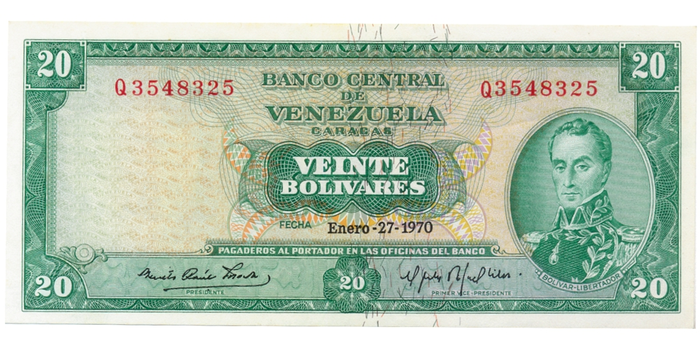 Billete 20 Bolívares Enero 1970 Q7 Serial Q3548325 - Numisfila