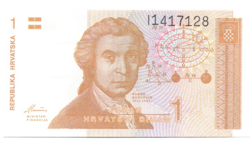 Billete Croacia 1 Dinara de 1991 Ruder Boskovi - Numisfila