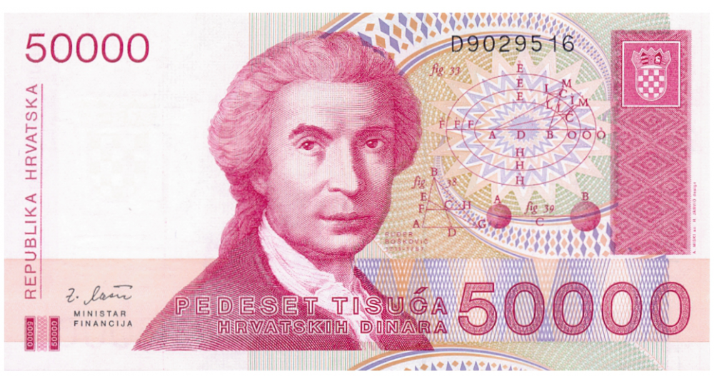 Billete Croacia 50000 Dinara 1993  Ruder Josip Boskovi  - Numisfila