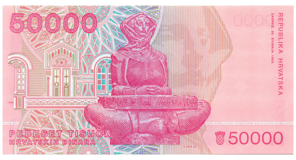 Billete Croacia 50000 Dinara 1993  Ruder Josip Boskovi  - Numisfila