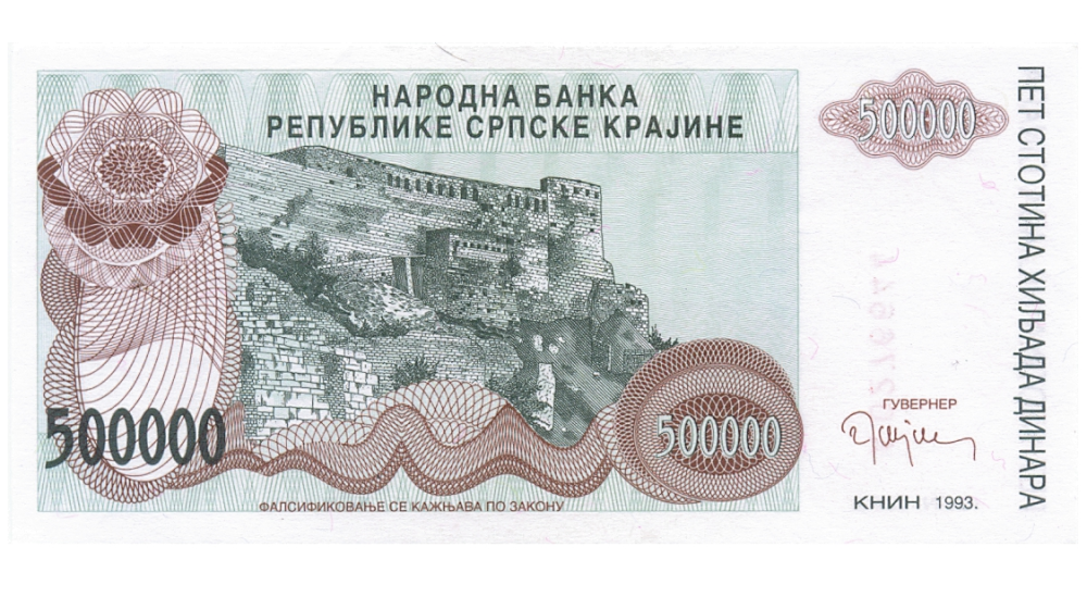 Billete República de Serbia Krajina (Croacia) 500000 Dinara 1993 - Numisfila