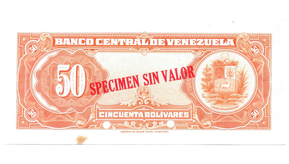 Billete Specimen Sin Valor 50 Bs 1940-53   - Numisfila