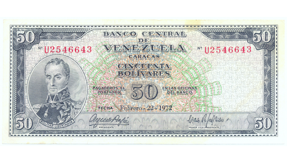 Billete 50 Bolivares 1972 U7 Serial U2546643 - Numisfila