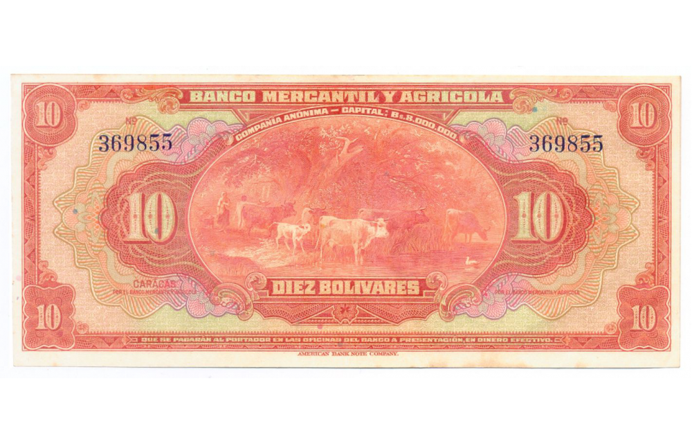 Banca Privada Billete 10 Bs Mercantil y Agrícola 1926 Remainder - Numisfila