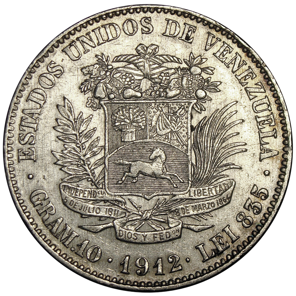 Moneda Plata 2 Bolivares 1912 Fecha Ancha  - Numisfila