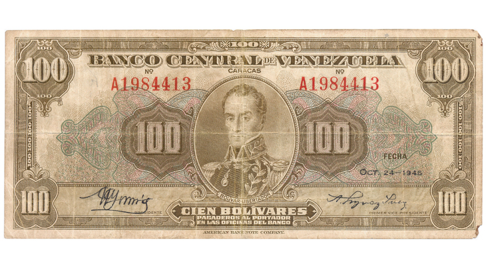 Escaso Billete 100 Bolívares Octubre 1946 Serial A1984413 - Numisfila