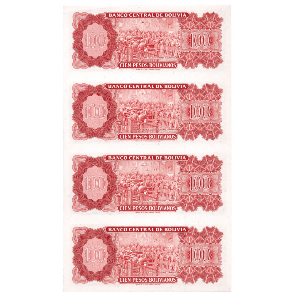 Bolivia Pliego 4 Billetes 100 Bolivianos 1962 Simón Bolívar  - Numisfila